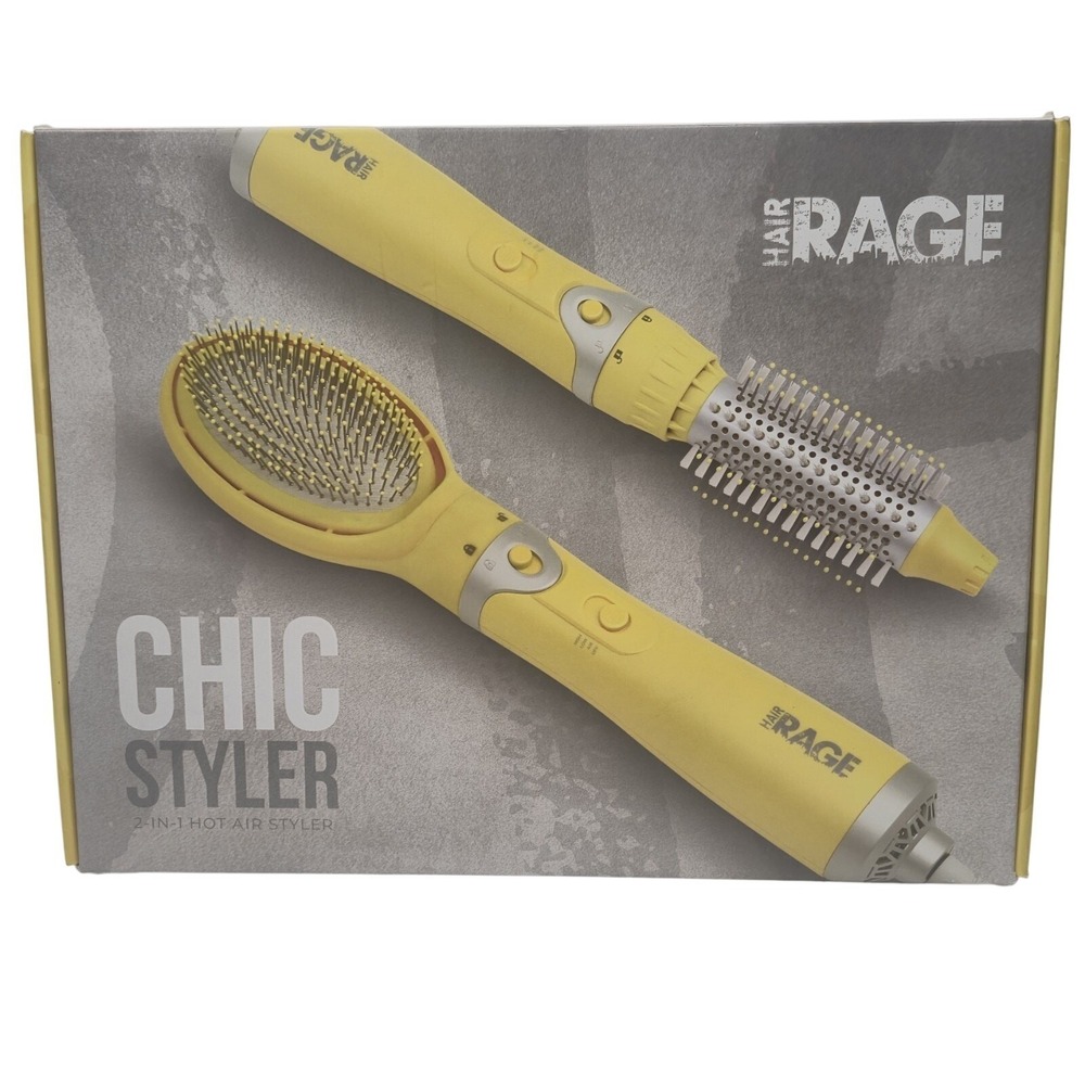 HAIR RAGE Chic Styler 2 in 1 Hot Air Styler Cortex‎ Yellow Grey Open Box NEW